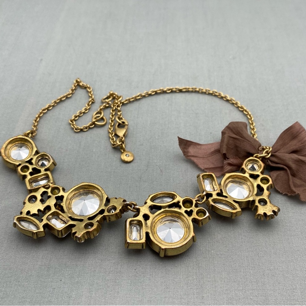 J. Crew Amber & Clear Crystal Cluster Necklace With Brown Bow Accent - Picture 7 of 12